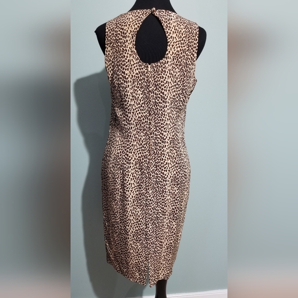 Vintage 90s Maggy London Silk Leopard Print Sheath Dress - Picture 2 of 12